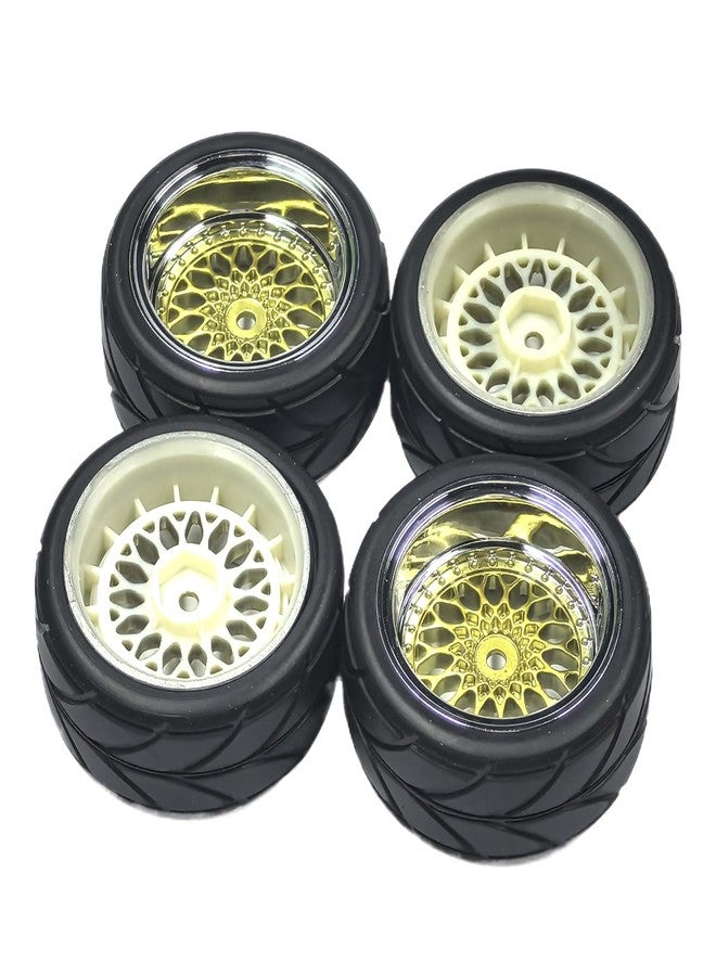 LAFEINA 4PCS/Set 64mm Rubber Tires & Plating Plastic Wheels Rims Replacement Part for 1/10 RC On-Road Touring Car Racing Car (Gold, Offset 6mm) - Image 5